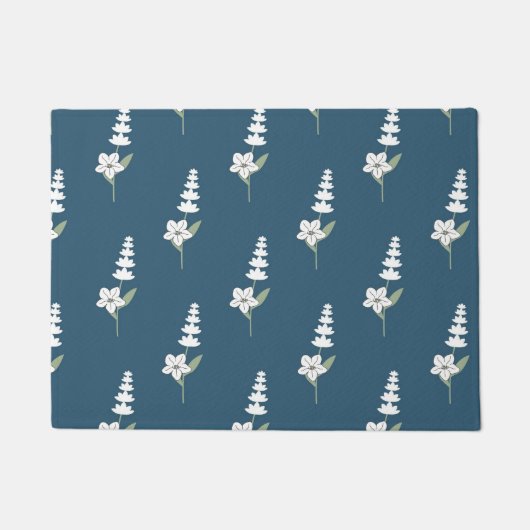 ネイビーフローラボヘミアン植物模様 ドアマット (正面)