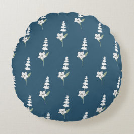ネイビーフローラボヘミアン植物模様 ラウンドクッション