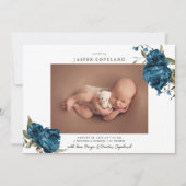 ネイビーフローラボーイベビー写真誕生発表 案内状 (正面)