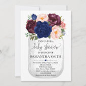 ネイビーフローラメイスンジャーブベイビーシャワーカントリーシック 招待状 (正面)