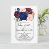 ネイビーフローラメイスンジャーブベイビーシャワーカントリーシック 招待状 (スタンド正面)