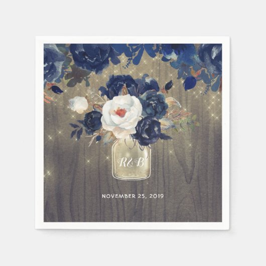 ネイビーフローラメイスンジャー素朴 スタンダードカクテルナプキン (正面)