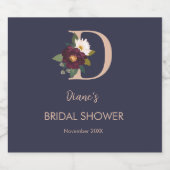 ネイビーフローラモノグラムレターDブライダルシャワー リキュールボトルラベル (シングルラベル)