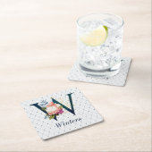 ネイビーフローラモノグラムW スクエアペーパーコースター (インサイチュ)