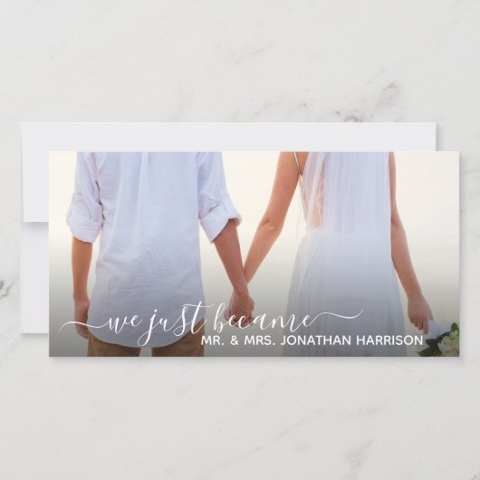 ネイビーフローラランタンフォトたった今結婚しましたサイト 案内状 (正面)