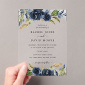 ネイビーフローラリーフ澄んアクリル結婚式招待状 アクリル招待状 (インサイチュ (ポータブル))