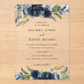 ネイビーフローラリーフ澄んアクリル結婚式招待状 アクリル招待状 (正面)