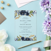 ネイビーフローラリーフ澄んアクリル結婚式招待状 アクリル招待状 (インサイチュ (ウェディング))