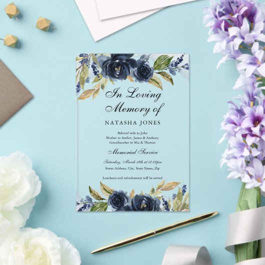 ネイビーフローラリーフ澄んアクリル記念事業 アクリル招待状 (インサイチュ (ウェディング))