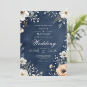 ネイビーフローラルアーチのウェディング 招待状 (スタンド正面)