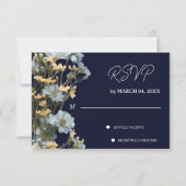 ネイビーフローラルモダン結婚式RSVP 出欠カード (正面)