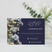 ネイビーフローラルモダン結婚式RSVP 出欠カード (スタンド正面)