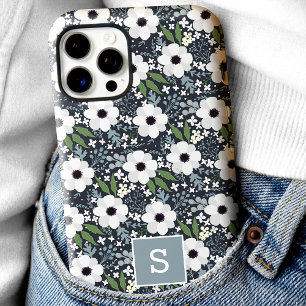 ネイビーフローラルモノグラム iPhone 16 PROケース
