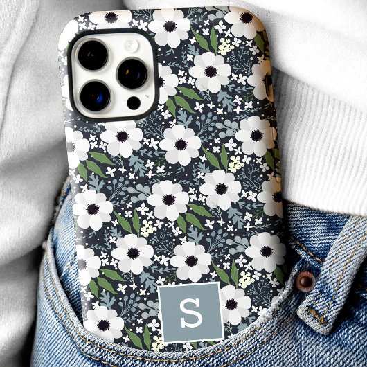 ネイビーフローラルモノグラム Case-Mate iPhoneケース