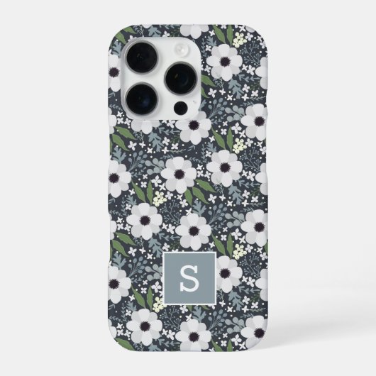 ネイビーフローラルモノグラム iPhoneケース (裏面)