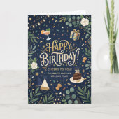 ネイビーフローラル 誕生日 カード (正面)