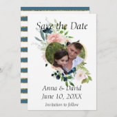 ネイビーフローラ水彩写真保存日 セーブザデート (正面/裏面)