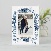 ネイビーフローラ水彩写真 箔シーズンカード (立ち正面)