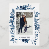 ネイビーフローラ水彩写真 箔シーズンカード (正面)