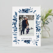 ネイビーフローラ水彩写真 箔シーズンカード (立ち正面)