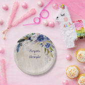 ネイビーフローラ水結婚色 ペーパープレート (パーティー)