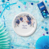 ネイビーフローラ水結婚色 ペーパープレート (パーティー)