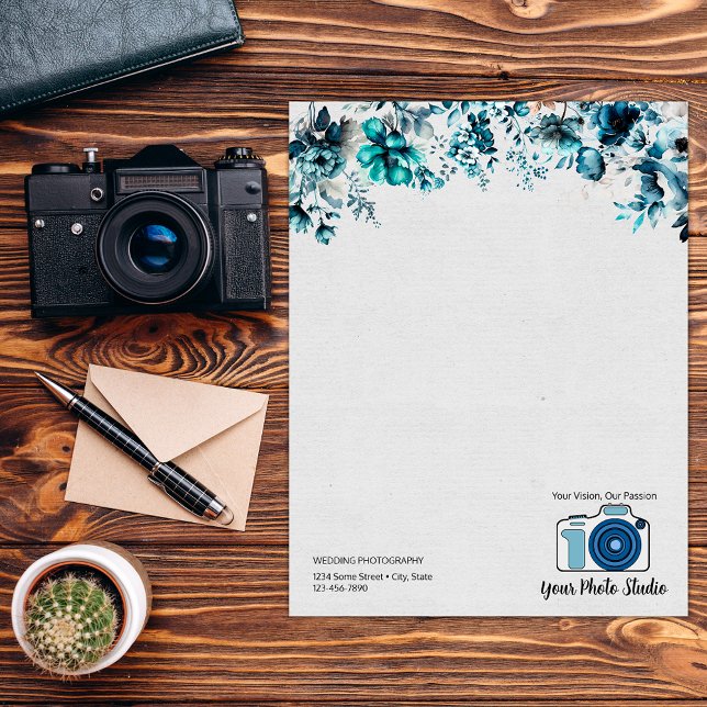 ネイビーフローラ水色カスタムロゴ レターヘッド (クリエイターアップロード済み)