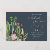 ネイビーフローラ砂漠のカッティの葉の結婚式の招待 サンキューカード (正面/裏面)