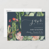 ネイビーフローラ砂漠のサボテンの葉は日付を保存 案内ポストカード (正面/裏面)