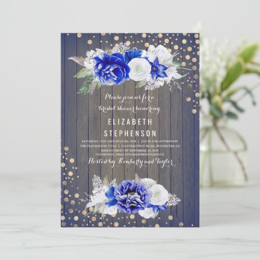 ネイビーフローラ素朴ブライダルシャワー 招待状 (スタンド正面)