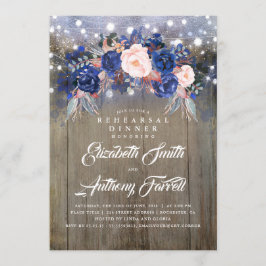 ネイビーフローラ素朴リハーサルディナー 招待状