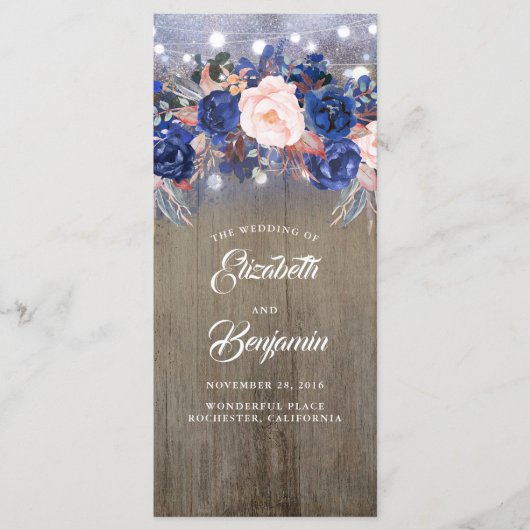 ネイビーフローラ素朴結婚式 プログラム (正面)