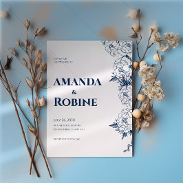 ネイビーフローラ結婚式招待状 招待状