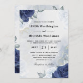 ネイビーフローラ結婚式招待状 招待状 (正面/裏面)