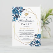 ネイビーフローラ金ゴールドフレームの写真バーチャル卒業 招待状 (スタンド正面)