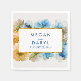 ネイビーフローラ金ゴールドフレームヴィンテージ秋の結婚式 スタンダードカクテルナプキン