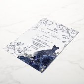 ネイビーフローラ&ドレススウィート16シルバーリーフ 箔招待状 (回転した状態)