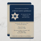 ネイビーブはっきりしたルーアンドタンバー(ユダヤ教の)バル・ミツバー招待 招待状 (正面/裏面)