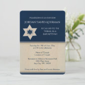 ネイビーブはっきりしたルーアンドタンバー(ユダヤ教の)バル・ミツバー招待 招待状 (スタンド正面)