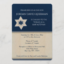 ネイビーブはっきりしたルーアンドタンバー（ユダヤ教の）バル・ミツバー招待 招待状