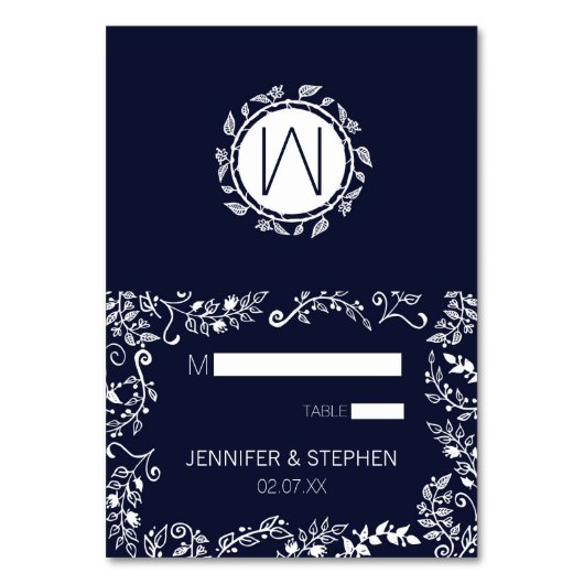 ネイビーブエレガントルーとホワイトのフローラ座席表 テーブルナンバー (正面)