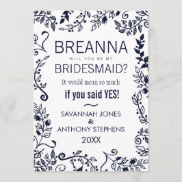 ネイビーブエレガントルーとホワイトフローラブリデスメイド 招待状