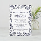ネイビーブエレガントルーアンドホワイトフローラブライダルシャワー 招待状 (スタンド正面)