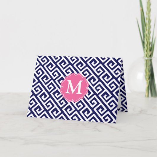 ネイビーブエレガントルーギリシャ鍵 ノートカード (正面)