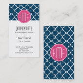 ネイビーブエレガントルークローバー(ピンクモノグラム付き) 名刺 (正面/裏面)