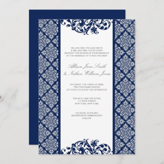 ネイビーブエレガントルーダマスク結婚式招待状 招待状 (正面/裏面)