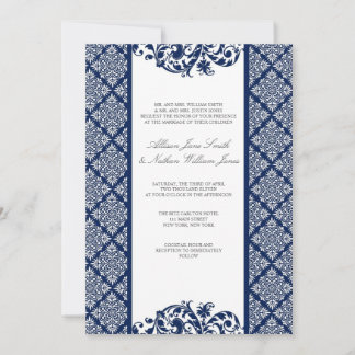 ネイビーブエレガントルーダマスク結婚式招待状 招待状