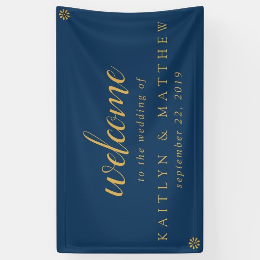 ネイビーブエレガントルー金ゴールドフレーム結婚式のバナー 横断幕