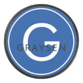 ネイビーブパーソナライズされたルー名とイニシャル アイスホッケーパック (正面)