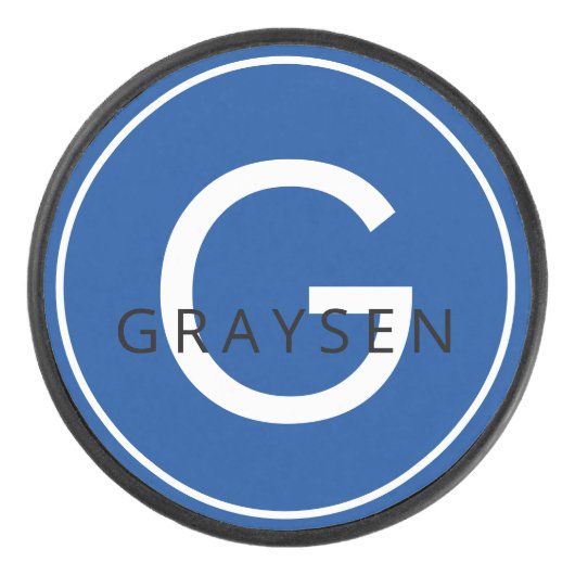 ネイビーブパーソナライズされたルー名とイニシャル アイスホッケーパック (正面)